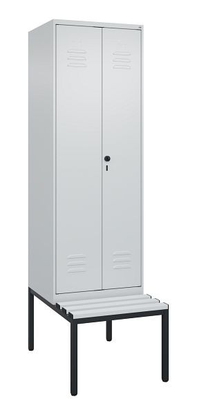 C+P luierkluis Classic PLUS SW, 2 vakken, 2120x600x815mm, 7035/7035, draaibare sluiting, met bank eronder, 0800527-20 S10039