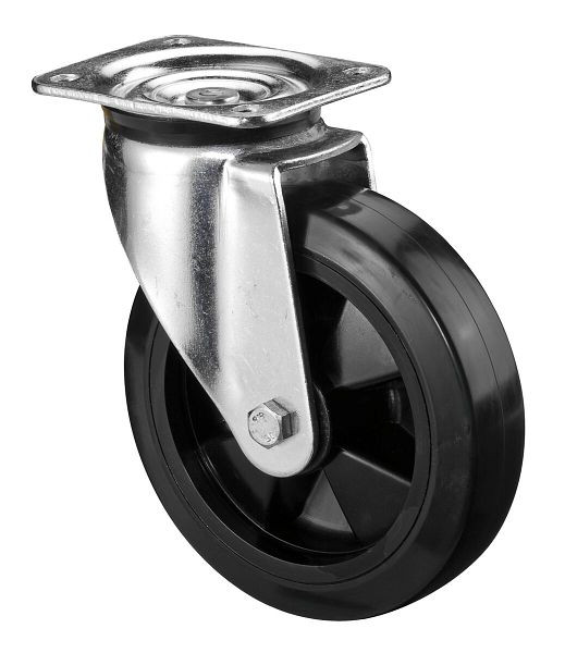 BS Rollen zwaarlastwiel, wielbreedte 50 mm, wiel-Ø 200 mm, draagvermogen 350 kg, zwarte elastische banden, kunststof wiellichaam, rollager, L600.B60.200