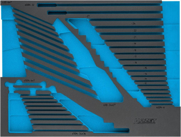 Hazet 2-componenten zacht schuim inleg, voor 163-525/40 Afmetingen / lengte: 519 mm x 392 mm Organisatiesysteem maat: 3/3+ (519 x 392 mm), 163-525L