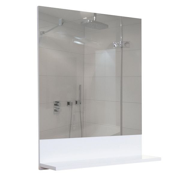 Mendler wandspiegel met plank HWC-B19, badkamerspiegel, hoogglans 75x60cm, wit, 57616