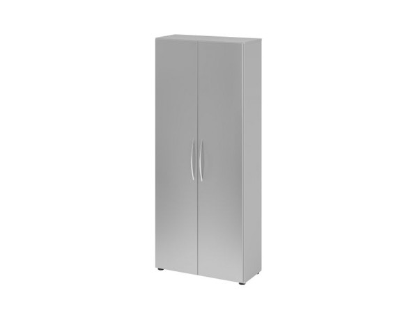 Hammerbacher kast 4100 BM, 5 OH, corpuskleur: grijs / frontkleur: zilver, 80 x 34,6 x 188 cm (BxDxH), openingshoek 110°, gebogen handgreep BM, V4100/5/S/BM