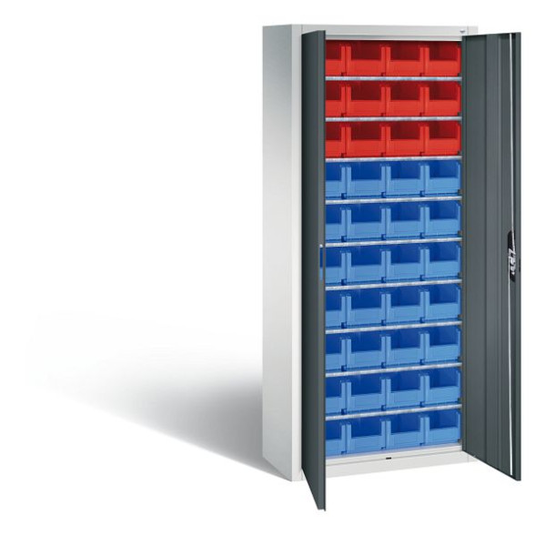 C+P tijdschriftenkast serie 13, H1690xB700xD300mm, kleur: lichtgrijs / antracietgrijs, verzonken handgreep, 133413-28 S10042