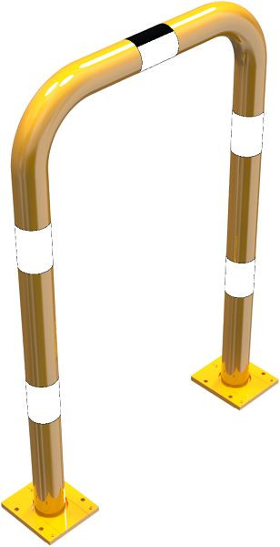 Schake-stootbeschermingsbeugel, afneembare stalen buis Ø 76 mm geel/zwart, totale breedte: 750 mm, hoogte boven de grond: 1150 mm, 477_08APBG