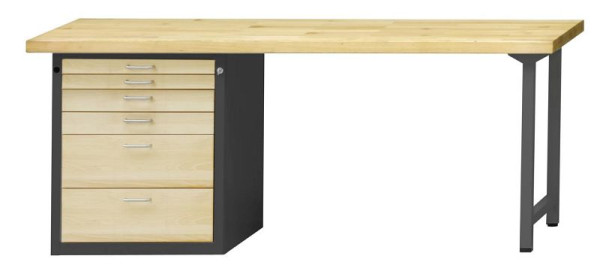 ANKE Werkbänke Kombiwerkbank, Modell 834 VH, 2000 x 700 x 900 mm, RAL 7016/Buche, BMP 50 mm, 420.155