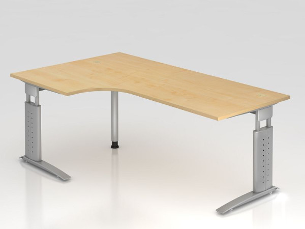Hammerbacher hoektafel C-poot 200x120cm 90° esdoorn/zilver, hoekvorm 90°, links of rechts monteerbaar, werkhoogte 68-86 cm, VUS82/3/S