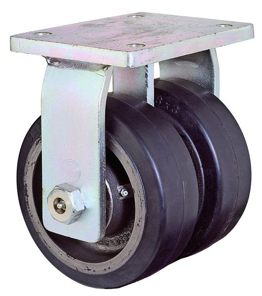 BS Rollen zwaarlast dubbel zwenkwiel, bokwiel, wielbreedte 2x75 mm, wiel-Ø 150 mm, draagvermogen 850 kg, zwarte elastische banden, gegoten, kogellagers, S110.B81.150