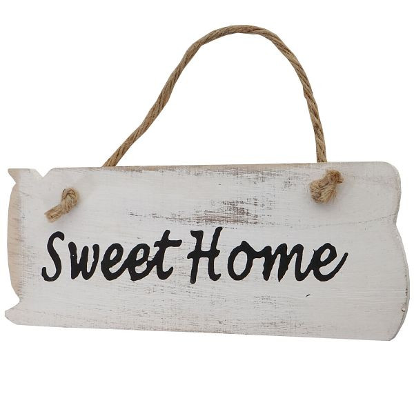 Mendler wandbord Sweet Home, decoratief bord, houten bord, shabby look 10x25x1cm, wit, 44800