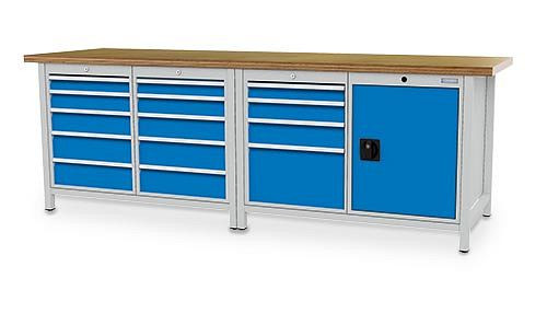 Bedrunka + Hirth box werkbank serie 2500 R18-24, 3x 75, 3x 100, 3x 125, 4x 150mm, 1x 300mm, lade volledig uittrekbaar 100%, 2500 x 750 x 859 mm, 03.25.5541V