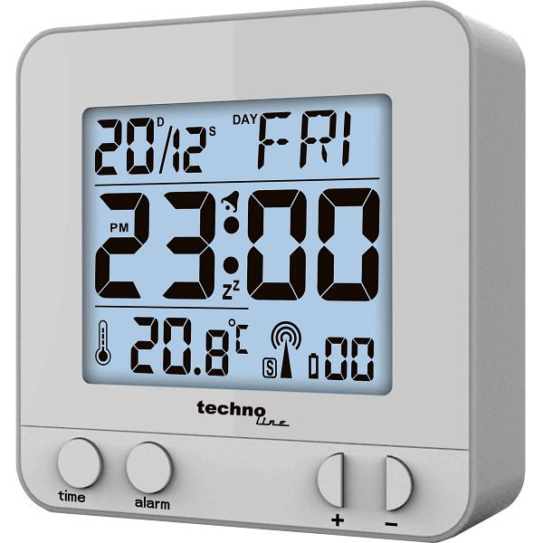 Technoline radiografische wekker zilver, DCF-77 radiografische klok met handmatige instelmogelijkheid, afmetingen: 80 x 80 x 30 mm, WT 235 zilver