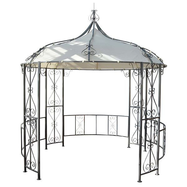 Mendler Pergola Almeria, rond paviljoen tuinpaviljoen, stabiel stalen frame Ø 3m, creme, 45138+45481