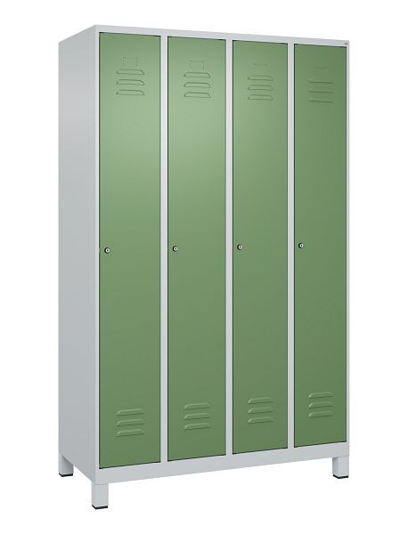 C+P Umkleidespind Classic PLUS, Füße, 4 Abteile, 1950x1200x500mm, 7035/6011, Zylinderschlösser, 080010-40 S10021