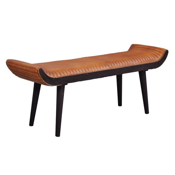 Wohnling bank echt leer / massief houten bank bruin 125x51x38 cm modern, WL6.014