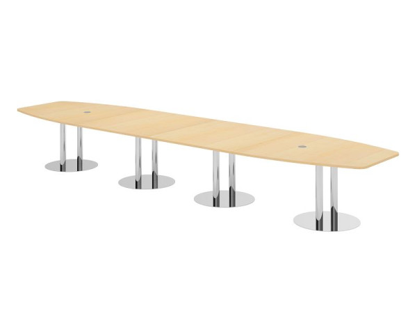 Hammerbacher vergadertafel KT52S, 520 x 130 cm, blad: esdoorn, 25 mm dik, met vier verchroomde kolompoten, 7,6/70 cm, werkhoogte 74 cm, VKT52S/3/C