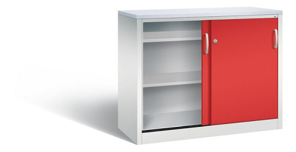 C+P dressoir met schuifdeuren Acurado, H1000xB1200xD500mm, kleur: lichtgrijs / vuurrood, beugelgreep, 2056-00 S10104