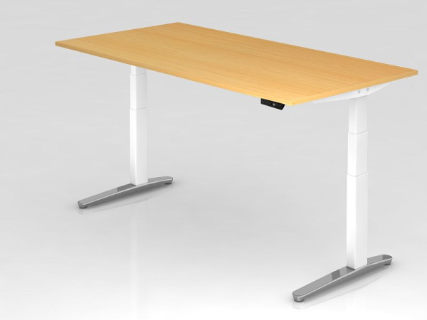 Hammerbacher elektrisch zit-sta bureau 200x100cm beuken/wit, gepolijst, rechthoekige vorm, VXBHM2E/6/WC
