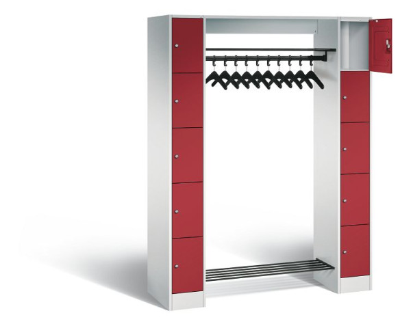 C+P open garderobe serie 8070, H1950xW1430xD480mm, kleur: lichtgrijs/robijnrood, 80710-00 S10007