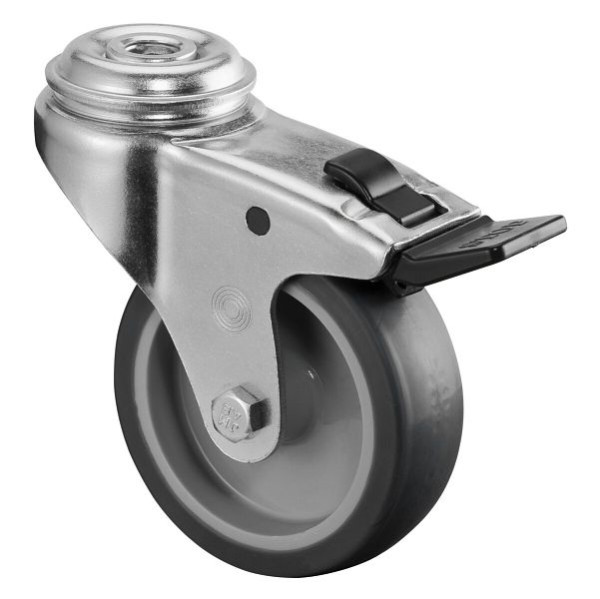 BS Wielen Apparaatwiel met rem, breedte 25 mm, Ø75 mm, tot 60 kg, grijs rubberen loopvlak, glijlager, VE 8 stuks, A321.A80.075