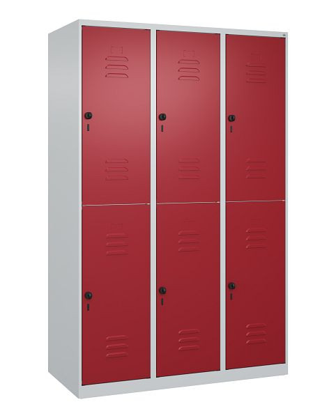 C+P Doppelstöckiger Spind Classic PLUS, 3 Abteile, 1850x1200x500mm, 7035/3003, Drehriegel, 080300-32 S10001