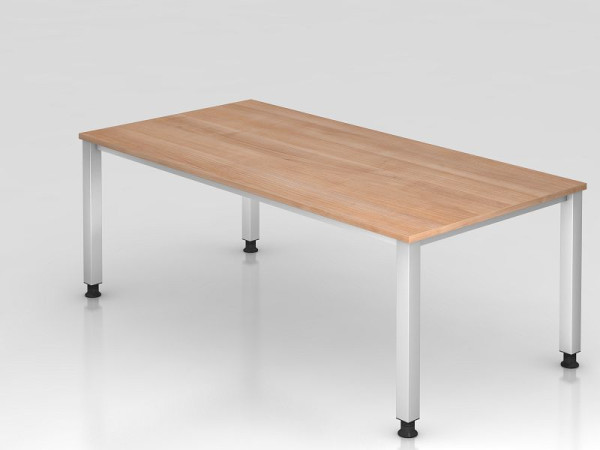Hammerbacher bureau 4-poots vierkant 200x100cm walnoot, rechthoekige vorm, VQS2E/N/S