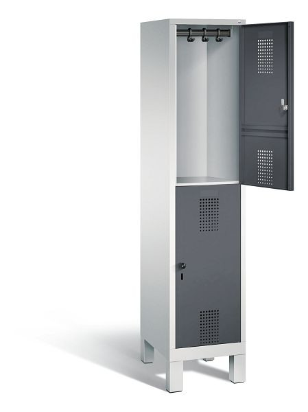 C+P locker dubbeldekker Evolo, H1850xB420xD500mm, kleur: lichtgrijs / zwartgrijs, 48310-12 S10029
