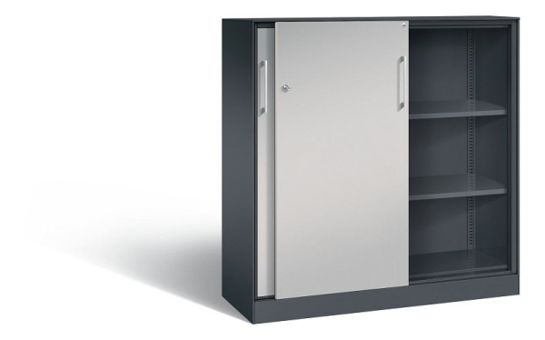 C+P schuifdeurkast Asisto, H1310xB1200xD435mm, kleur: zwart grijs/wit aluminium, beugelgreep, 3 niveaus, 142031-000 S10097