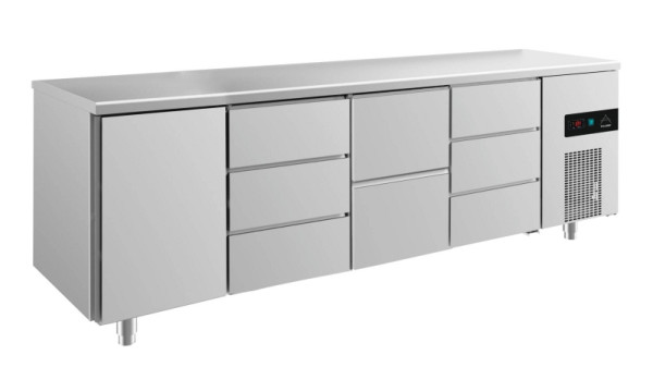 A&S Polarny koeltafel -2 tot +8°C met 1x deur links, 1x twee laden rechts midden en 2x drie laden, 2330 x 700 x 850 mm, KT4TDZD