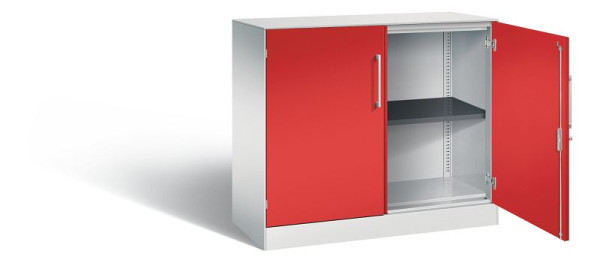 C+P dressoir met vleugeldeuren Asisto, H915xB1000xD435mm, kleur: lichtgrijs / vuurrood, beugelgreep, 2 niveaus, 141052-000 S10170