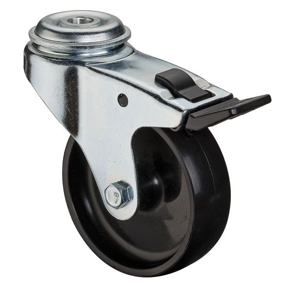 BS rollen apparaatrol met rem, breedte 23 mm, Ø75 mm, tot 50 kg, loopvlak zwart kunststof, glijlager, VE 8 stuks, A321.A90.075