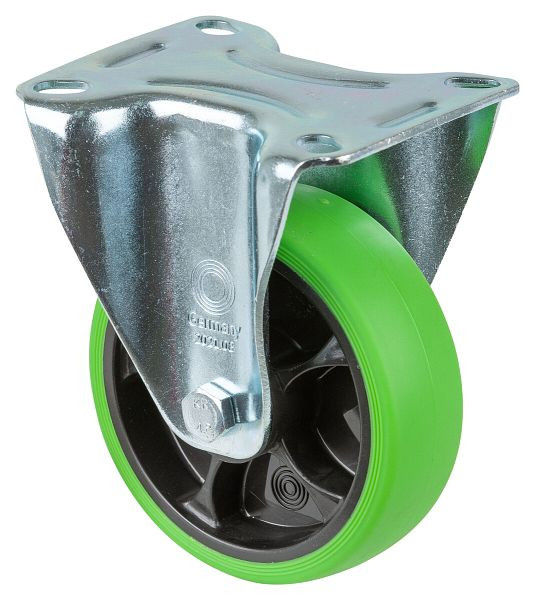 BS rollen transportrol vaste rol, thermoplastisch rubber wiel, groene band, rollager, plaat, diameter: 100 mm, verpakking: 4 stuks, L410.B44.101.04