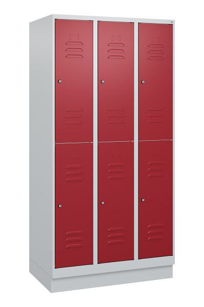 C+P Doppelstöckiger Spind Classic PLUS, Sockel, 3 Abteile, 1800x900x500mm, 7035/3003, Zylinderschlösser, 0803207-30 S10016