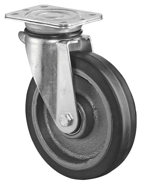 BS Rollen zwaarlastwiel, wielbreedte 50 mm, wiel-Ø 200 mm, draagvermogen 450 kg, zwarte elastische banden, gegoten wiellichaam, kogellagers, N100.B81.202