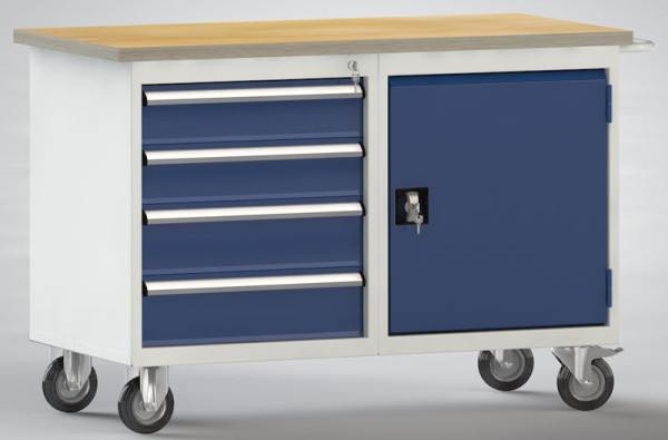 KLW professionele werkbank - 1200 x 700 x 840 mm L x D x H, met beuken multiplex werkblad 1200 x 700 x 30 mm, WP834N-1200M30-E7035