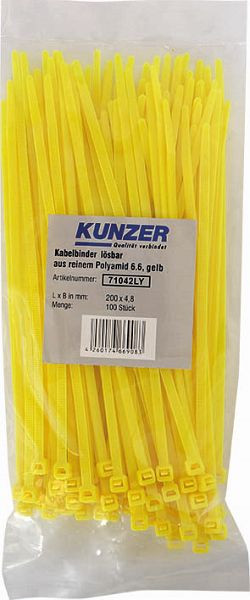 Kunzer kabelbinders 200 x 4,8 geel (100 stuks) afneembaar, 71042LY