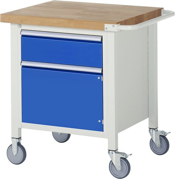 RAU verrijdbare werkbank 8000 - model 8152, B750 x D700 x H880-1080 mm, systeemonderstel B670 x D650 mm, 1 x lade, 1 x draaideur, 05-8152A2-077B4H.11