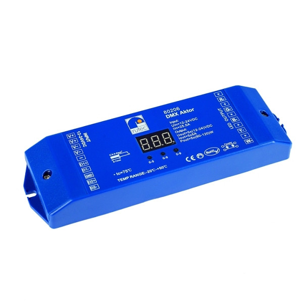 rutec Projekt DMX actuator 600W / 24V 5 - gekleurde DMX actuator 5x1 kanaal 5 adressen, PHZ206