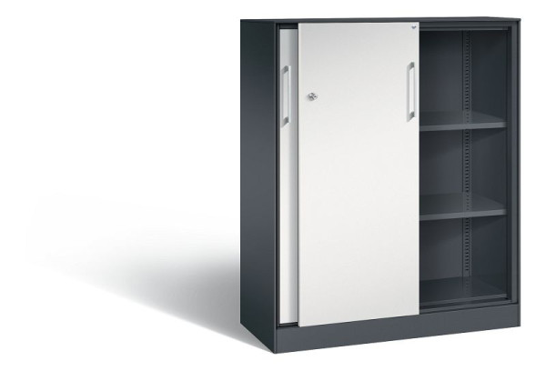 C+P schuifdeurkast Asisto, H1310xB1000xD435mm, kleur: zwartgrijs/lichtgrijs, beugelgreep, 3 niveaus, 142032-000 S10137