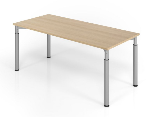 Hammerbacher bureau YS19, 180 x 80 cm, blad: eikenhout, 25 mm dik, ABS dikke rand, rechthoekige vorm, zilver, VYS19/E/S