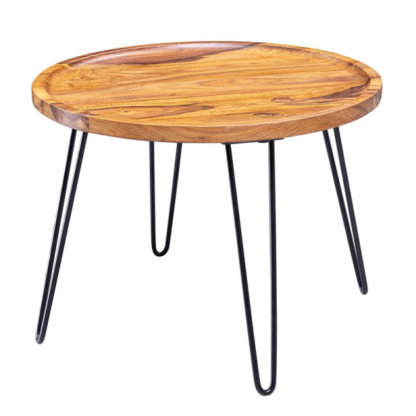 Wohnling salontafel Sheesham massief hout 60x45x60 cm, rond, met haarspeldpoten, gemaakt van hout en metaal, WL5.960