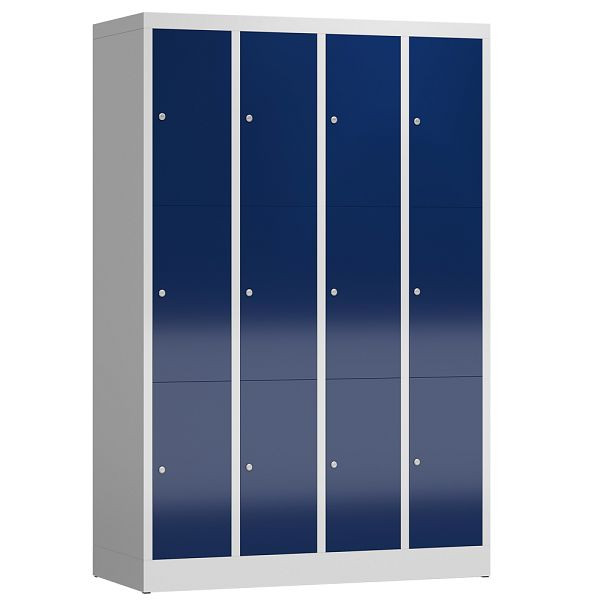Lüllmann ClassiX lockerkast, 4 compartimenten met elk 3 compartimenten, 1800 x 1185 x 500 mm, lichtgrijs/gentiaanblauw, X-520341