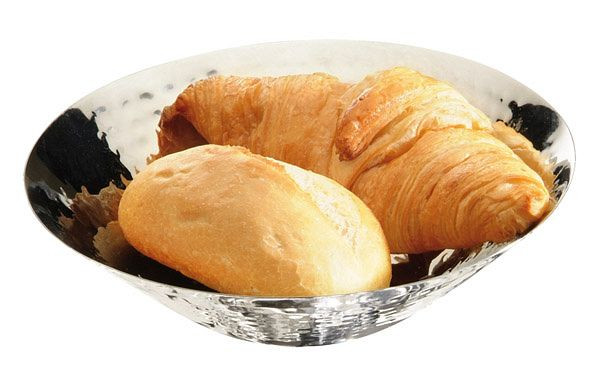 APS brood- en fruitschaal, Ø 20 cm, hoogte: 5,5 cm, roestvrij staal, hoogglans gepolijst, gehamerde look, 30277