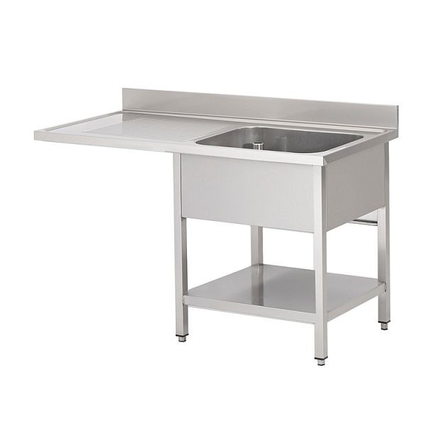 Gastro-Inox spoelunit met 1 spoelbak rechts, bodem en ruimte voor vaatwasser, 1200mm, compleet met overlooppijp en afvoerkraan, 305.513