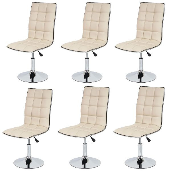 Mendler HWC-C41 set van 6 eetkamerstoelen, keukenstoelen, in hoogte verstelbaar, draaibaar, kunstleer, creme, 36835+36835+36835