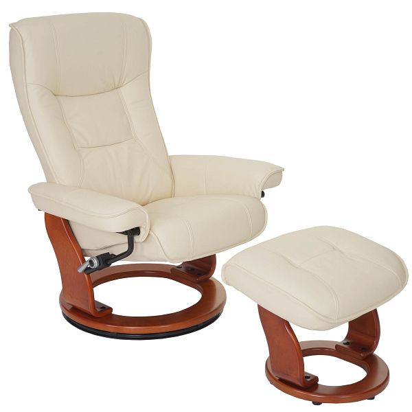 Mendler MCA relaxstoel Hamilton, TV-stoel kruk, echt leer 130 kg draagvermogen, crème, honingkleurig, 56050