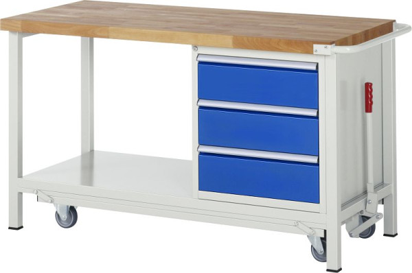 RAU werkbank met neerlaatbaar onderstel serie 8000, 3 x laden, 1500x880x700 mm, 05-8157A6-157B4F.11