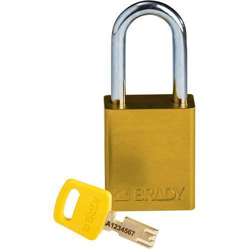Brady hangslot SafeKey, aluminium, beugelhoogte 38,10 mm, geel, 312029