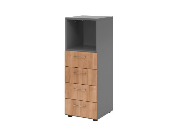 Hammerbacher ladekast 3OH, 4 laden, BS grafiet/walnoot, 40 x 41,7 x 110 cm, 4 laden, metalen handgreep, V934S4/G/N/BS