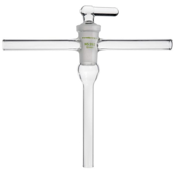 Rettberg hoogvacuümkraan, 2-weg uitvoering, T-vormige handgreep, holle glazen stop NS 14,5/2,5 mm boring, borosilicaatglas 3,3, 134511203