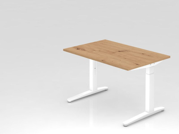 Hammerbacher bureau XB12, 120 x 80 cm, blad: knoestig eiken, 25 mm dik, 2 mm ABS rand, rechthoekige vorm, wit, VXB12/R/WW