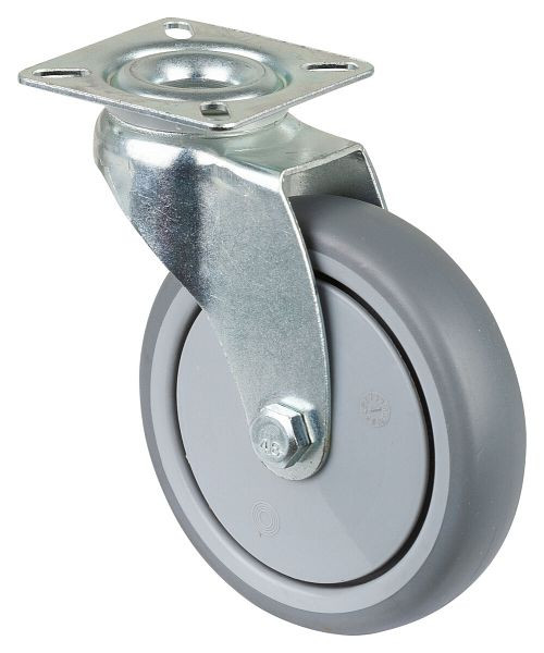 BS rollen apparatenrol, plaat, wielbreedte 24 mm, wiel-Ø 100 mm, draagvermogen 70 kg, grijs rubberen loopvlak, kogellager, VE = 4 stuks, A300.A85.100