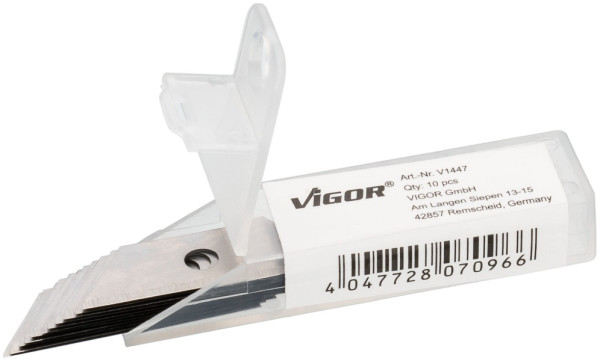 VIGOR trapeziumvormige reservemessen, aantal gereedschappen: 10, door de trapeziumvorm twee keer te gebruiken Voor universeel mes V7099-S Inhoud: 10 stuks, V1447